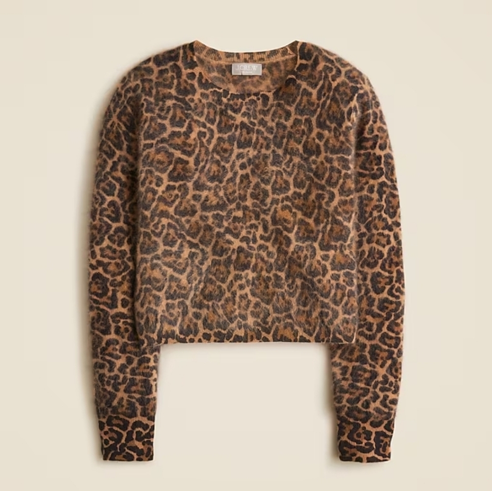 J. Crew 🐆 🐆 Brushed cashmere crewneck sweater in leopard print, Size S